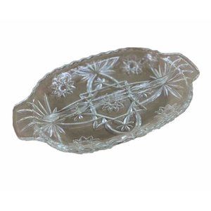 Anchor Hocking Divided Oval Relish/ Nut Dish Cut Glass Star of David EAPC